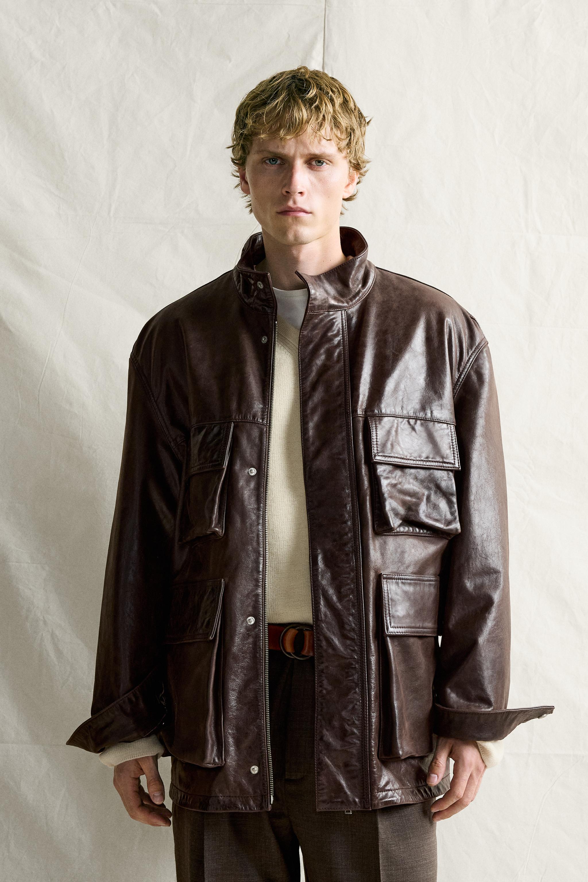 BLOUSON EN CUIR À POCHES UTILITY
